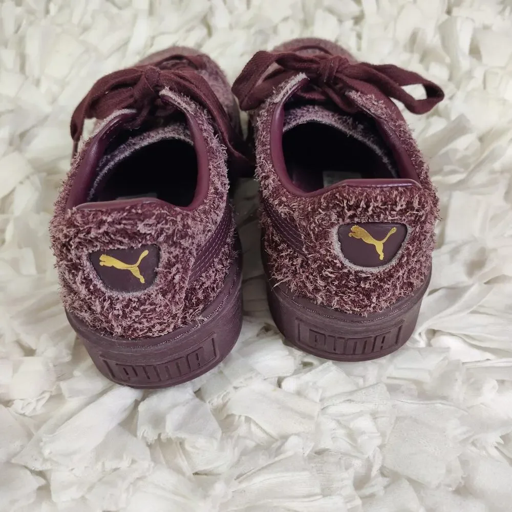 Puma Platform Shoes Womens Size 8 Purple Fuzzy Leather Low Top Sneakers